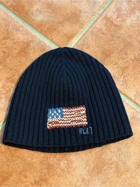 Vintage Polo Ralph Lauren RL67 Flag Blue 80% Wool Knit Beanie Cap RARE Tags